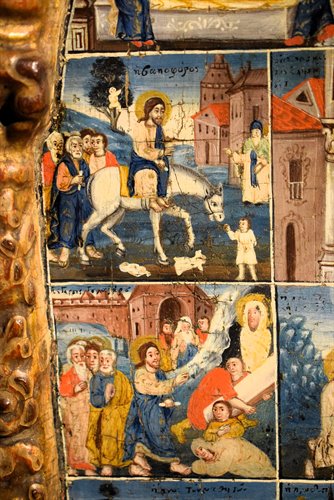 Tryptique  médiéval grec, détrempe sur bois à fond or